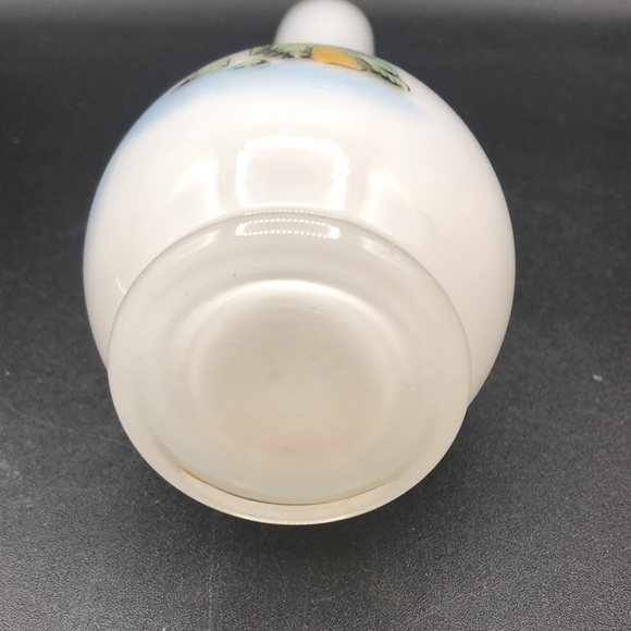 Unique Hand Painted Chinese Landscape Milk Glass Bud Vase with Gold Rim - Picture 4 of 7